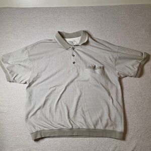 Vintage David Taylor Knit Polo Shirt Men's XL Beige Houndstooth Short Sleeve 90s